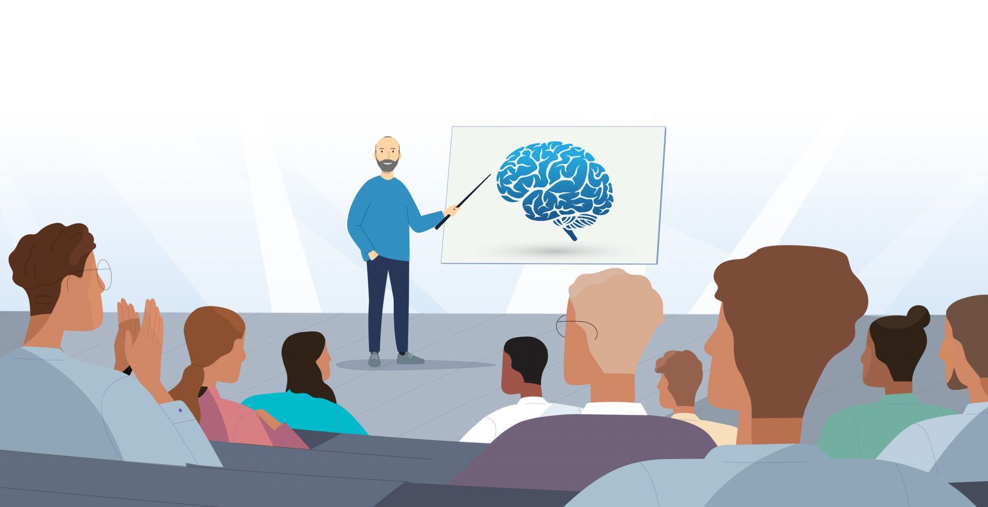 Illustration of John Lewis presenting to an audience